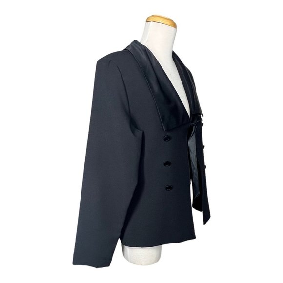 Vintage 80s R’ Co. Tuxedo JacketTie Front Satin Collar Made in USA Black Sz M - Picture 3 of 12